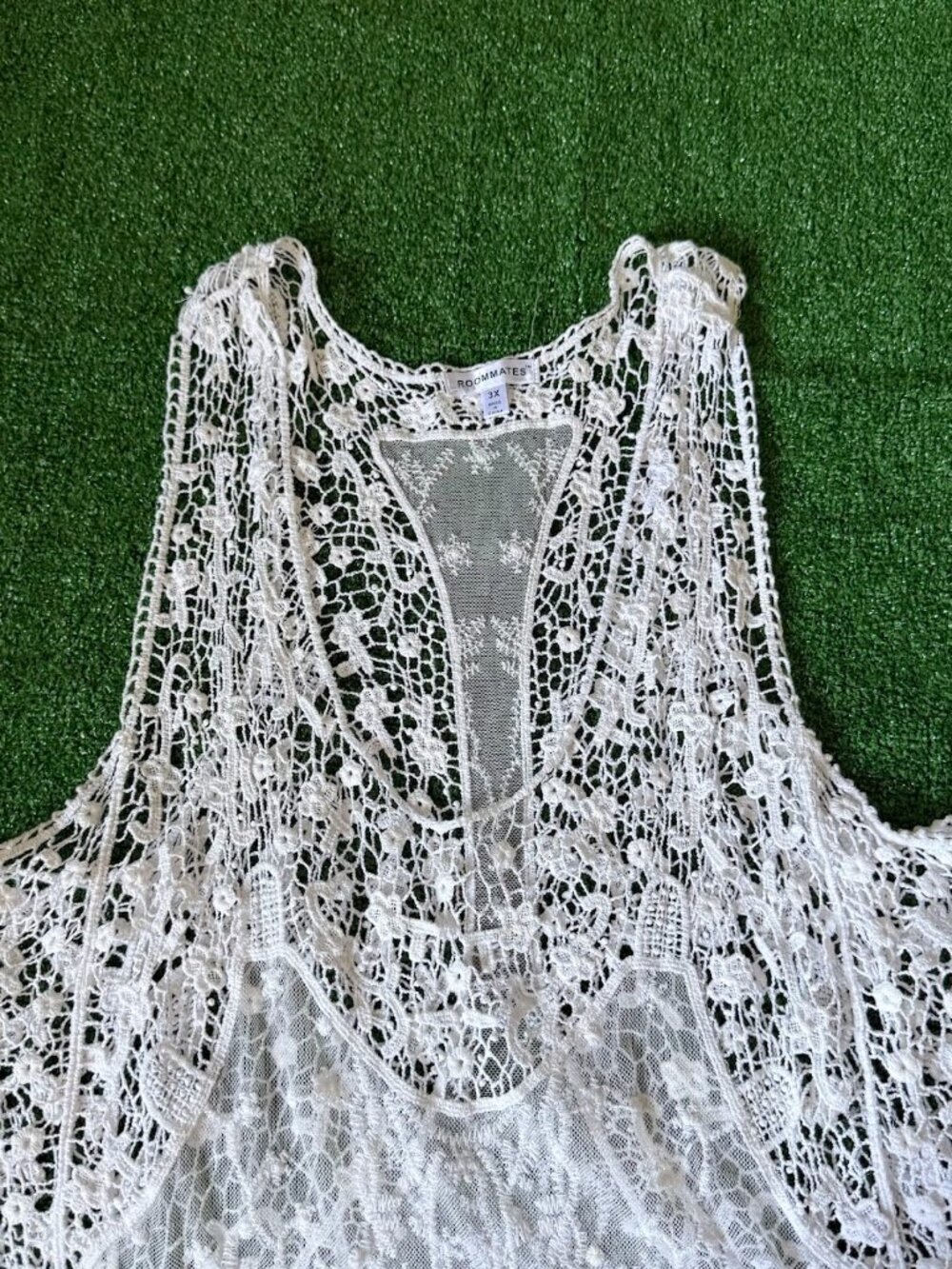 Roommates Boho Ivory Crochet Lace Sheer Tank Top Festival Cover Up Plus Size 3X - Picture 8 of 14